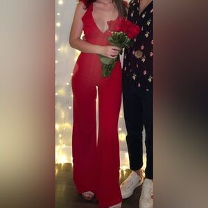 FashionNova Red Flowy Jumpsuit
